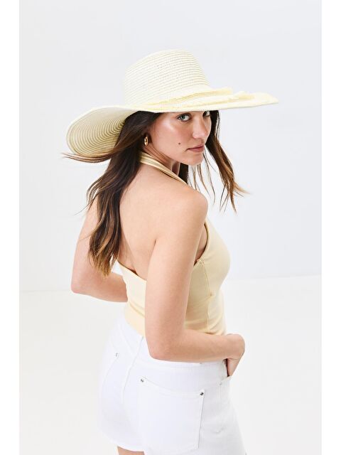 C&City Geniş Kenar Hasır Plaj Şapkası Y25730-07 Krem - S000388241-19966