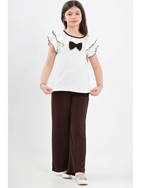 Modanino Kız Çocuk Çift Omuz Fırfırlı ve Fiyonklu Alt -Üst Takım 7-12 Yaş 12571