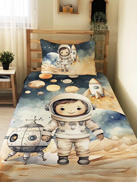 Evmila Astronot  Desenli Çocuk Tek Kişilik Pike Takımı 160x220 cm - S000164087-23173