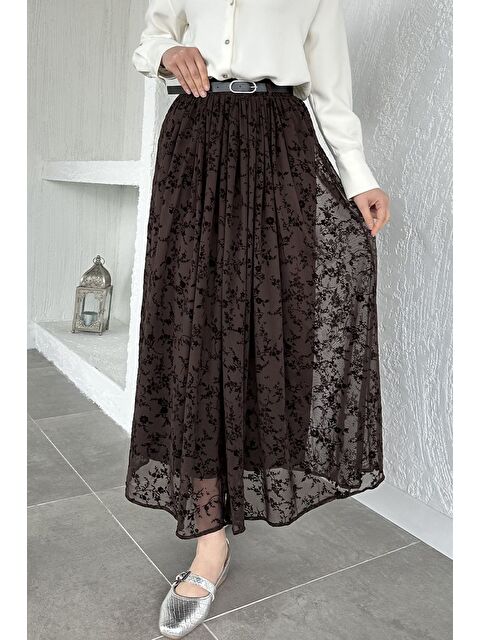 Julude Flok Baskılı Kemerli Tesettür Etek