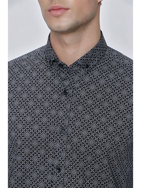 İMZA Siyah Uzun Kol Gömlek Yaka Klasik Slim Fit Pamuklu Elastanlı Gömlek 1004225209 - S000356414-19351