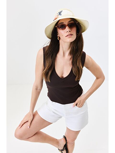 C&City Siperli Hasır Plaj Şapkası Y25730-29 Krem - S000388275-19966