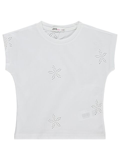 Civil Girls Yıldız Desenli 2-5 Yaş Tişört - Kırık Beyaz