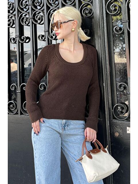 Madmext Kahverengi Bisiklet Yaka Basic Örme Kazak Mg2189 - S000437736-19413