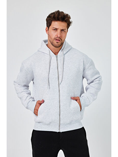 Tarz Cool Erkek Standart Fit Normal Kesim Içi Polarlı 3 Iplik Kapüşonlu Fermuarlı Sweatshirt Ceket - S000289329-20600