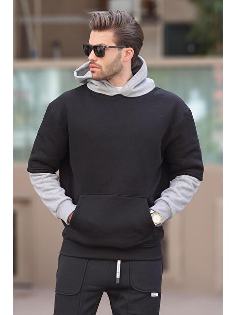 Madmext Siyah Kapüşonlu Cep Detaylı  Erkek Hoodie 7071 - S000256164-19351