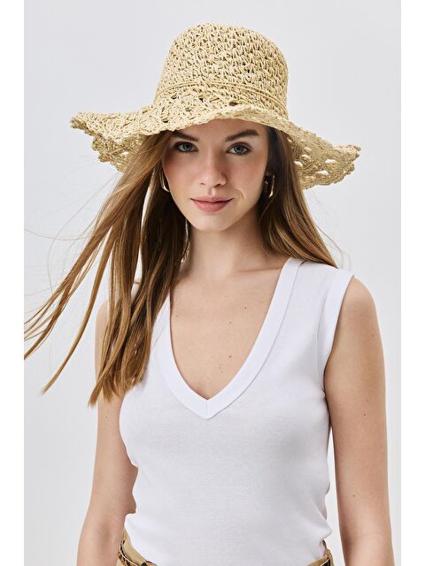 C&City Örgü Hasır Plaj Şapkası Y25730-22 Bej - S000388281-19928