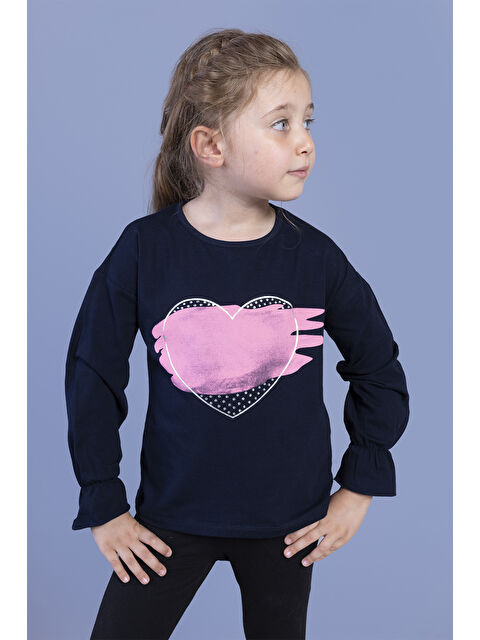 Toontoykids Kız Çocuk Kol Ucu Lastikli Taş İşlemeli Baskılı Tişört