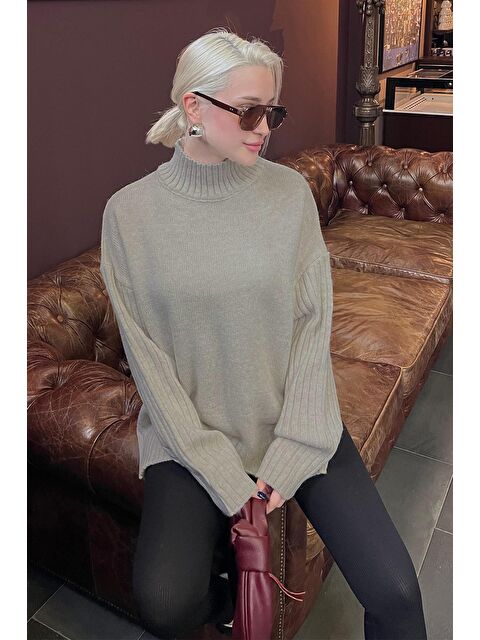 Madmext Bej Yarım Balıkçı Yaka Fitil Detaylı Kadın Kazak Mg2156 - S000280971-19928