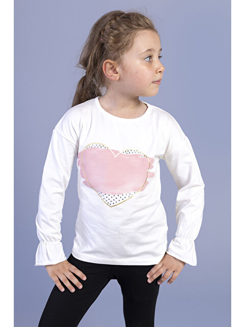 Toontoykids Kız Çocuk Kol Ucu Lastikli Taş İşlemeli Baskılı Tişört - S000500091-19965