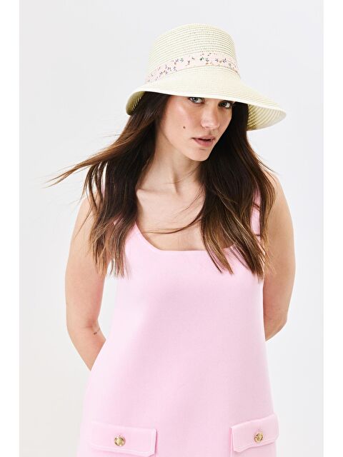 C&City Siperli Hasır Plaj Şapkası Y25730-28 Krem - S000388276-19966