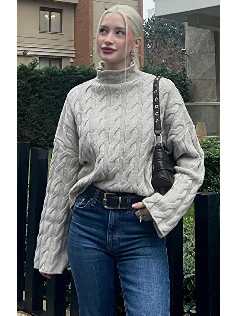 Madmext Bej Balıkçı Yaka Örme Triko Kazak Mg2172 - S000280907-19928