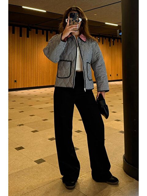 Madmext Siyah Pötikareli Cepli Kadın Mont Mg2488 - S000437731-19351