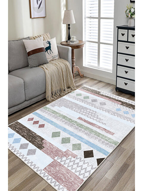 Homefesto Dekoratif Özel Tasarım Yıkanabilir İnce Kaymaz Tabanlı Modern Halı KECE FR50 - S000354244-26411