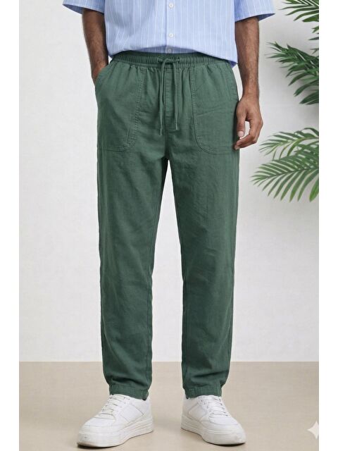 Tarz Cool Lacivert Renk Erkek Yazlık Keten Karışımı Relaxed Pantolon