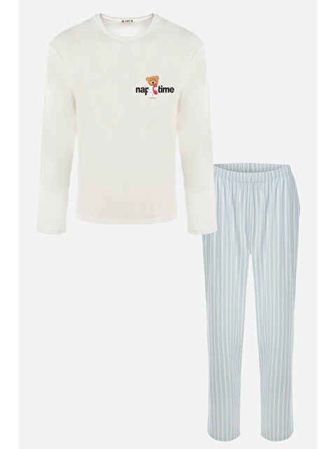 Koza İç Giyim Erkek Pamuklu Uzun Kollu Üst Baskılı Alt Çizgili Cep Detaylı Pijama Takımı - S000325406-37234