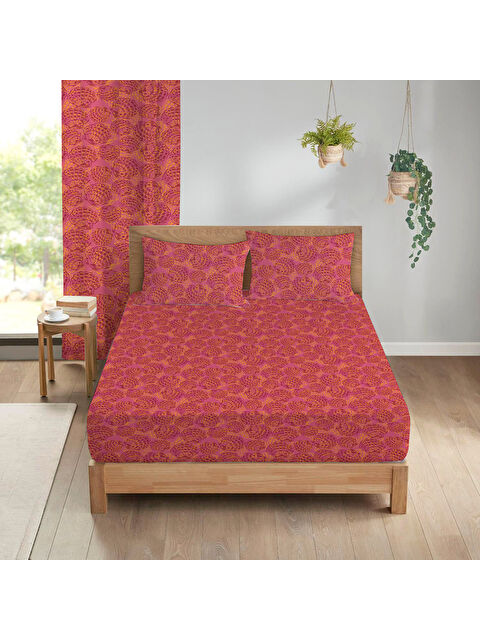 Evmila Deniz Kabuğu Desenli Baskılı 180x200 Çift Kişilik Lastikli Çarşaf Seti Pembe - S000291101-23173