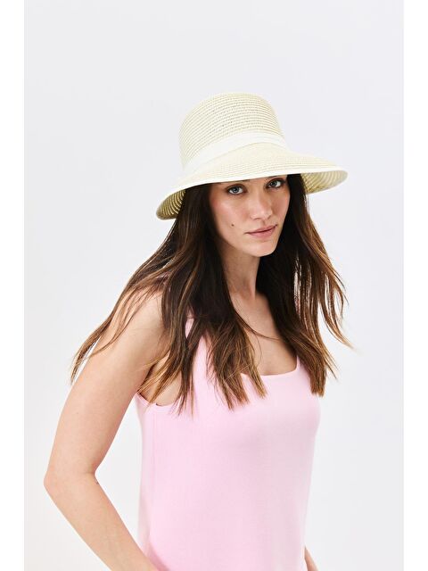 C&City Siperli Hasır Plaj Şapkası Y25730-27 Krem - S000388285-19966