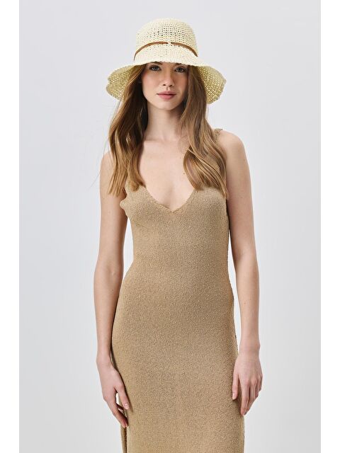 C&City Örgü Hasır Plaj Şapkası Y25730-23 Krem - S000388277-19966