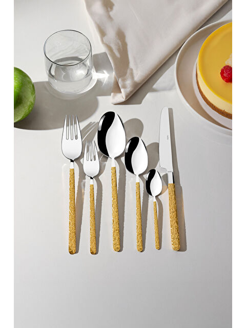 Nehir Lyon Altın Saten 12 Kişilik 72 Parça Kutulu Çatal Kaşık Bıçak Takımı - S000496135-20076