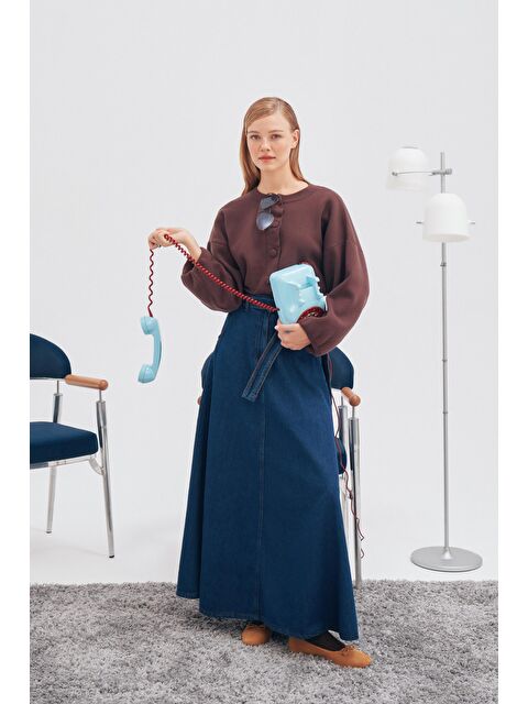 ALLDAY Mavi-Kuşaklı Kloş Denim Etek - S000500236-17234