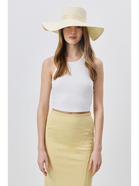 C&City Geniş Kenar Hasır Plaj Şapkası Y25730-17 Krem - S000388286-19966