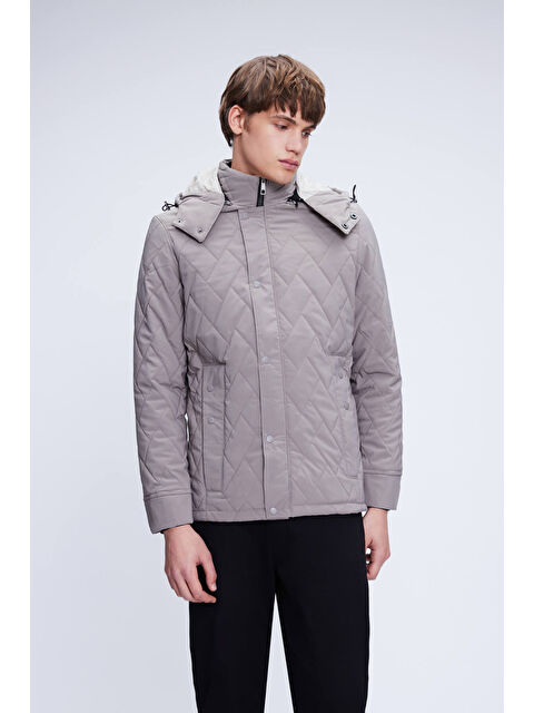 Hatemoğlu Vizon Dinamik Fit Hakim Yaka Desenli Kapitone Kapüşonlu Mont - S000331606-26429