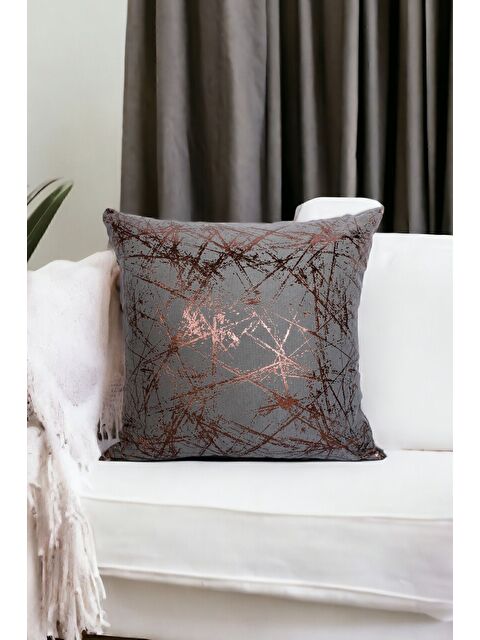 Asdiva Gri Bakır Varak Desenli Kırlent Kılıfı Dekoratif Yumuşak Salon Koltuk - S000350275-22875