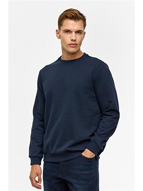 Süvari Lacivert Regular Düz Bisiklet Yaka Sweatshirt - S000460429-21164