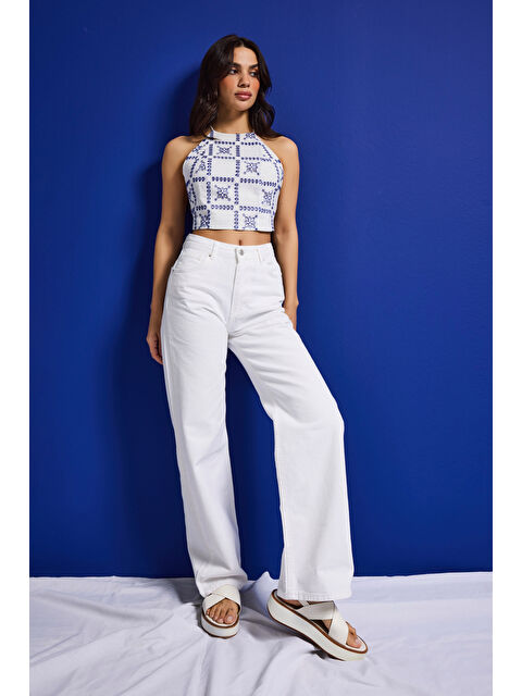 It's Basic Kadın Kırık Beyaz Doris 7s6-101 Straight Fit Yüksek Bel %100 Pamuk Denim Jean