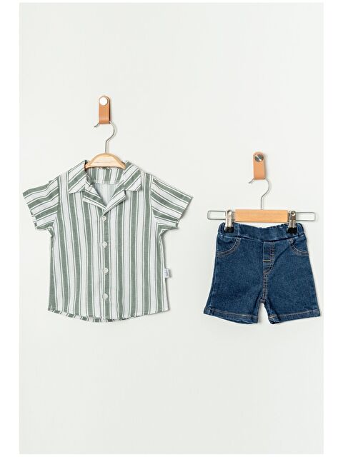 Kidex's Erkek Bebek Çizgili Gömlek Jean Şort Takım
