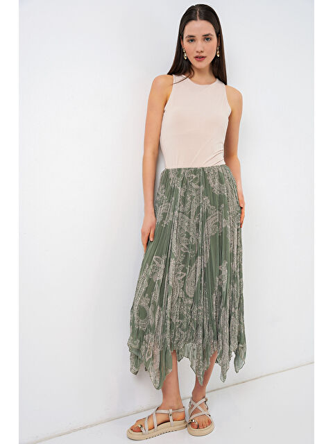 Bigdart Kadın Asimetrik Tül Şifon Etek 8061 - Çağla