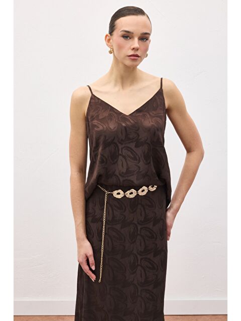 SATEEN Lior Askılı Bluz - Kahve - S000516580-19413