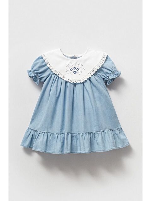 Cantoy Bebe Yakalı Ve Çiçek İşlemeli Mavi Bebek Elbisesi - S000531635-17234