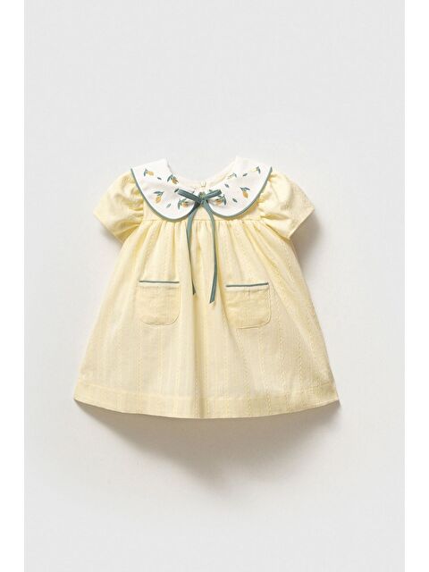 Cantoy Vintage Tarz Limon İşlemeli Fiyonk Detaylı Sarı Elbise - S000531684-20065