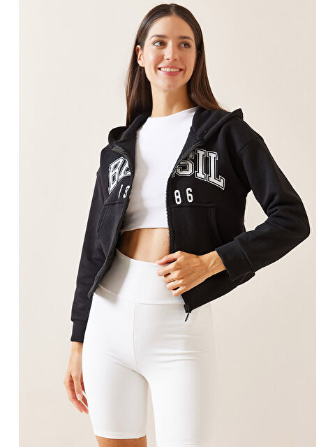 Xhan Siyah Kapüşonlu   Baskılı Sweatshirt 5YXK8 48911 02 - S000272496-19351