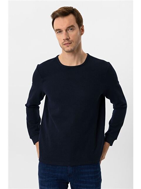 Süvari Lacivert Slim Armürlü Bisiklet Yaka Triko - S000460427-21164