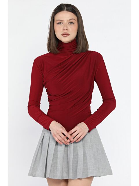 Gülseli Omuz Ve Bel Drapeli Uzun Kol Bluz - S000294110-19951