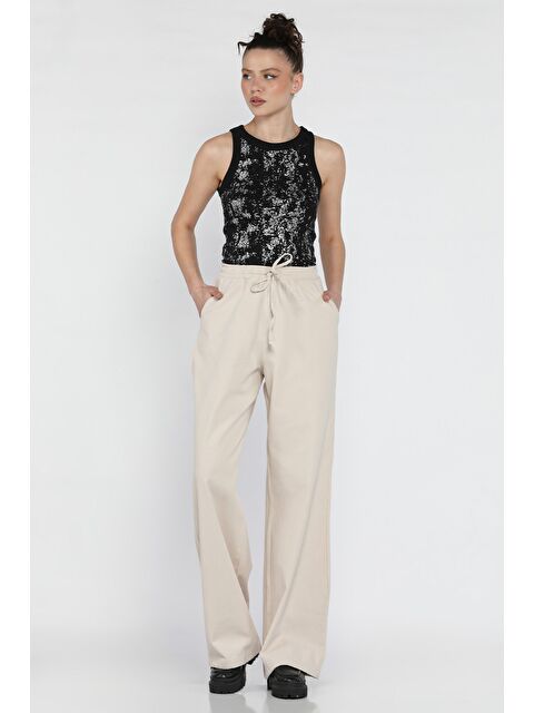 Gülseli Bel Bağlamalı Bol Paça Kadın Boy Friend Pantolon - S000361108-19928