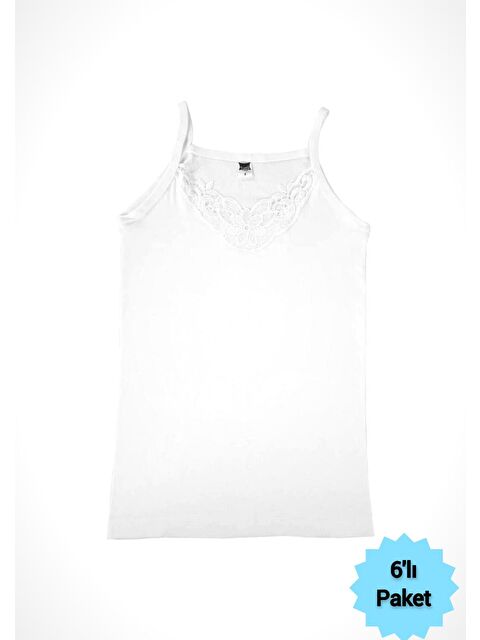 Tutku 6'lı Kadın Beyaz %100 Pamuk Güpürlü Ribana İp AskılıAtlet - S000223724-20063