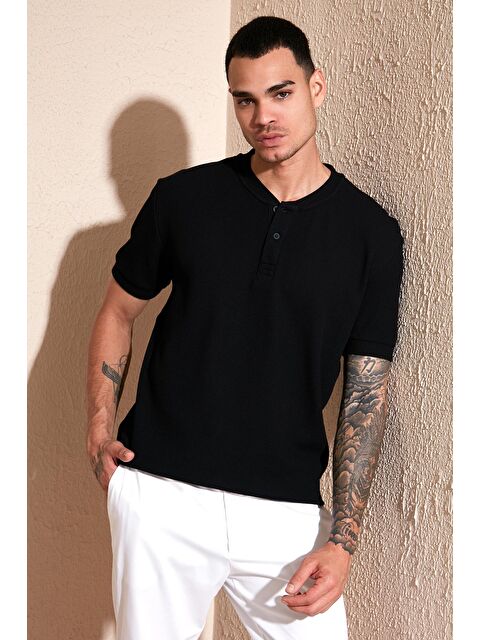 Buratti Pamuklu Relaxed Fit Düğmeli Sıfır Yaka Erkek Tişört 5902737 - S000215556-19351