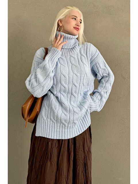 Madmext Mavi Boğazlı Triko Kazak Mg2376 - S000437740-17234