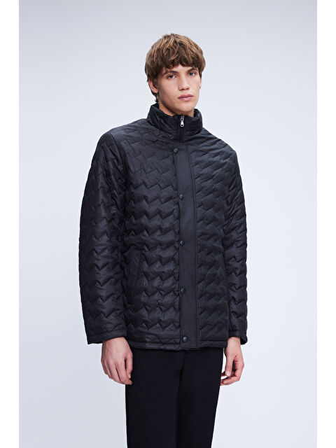 Hatemoğlu Siyah Dinamik Fit Hakim Yaka Kapitone Mont - S000331597-19351