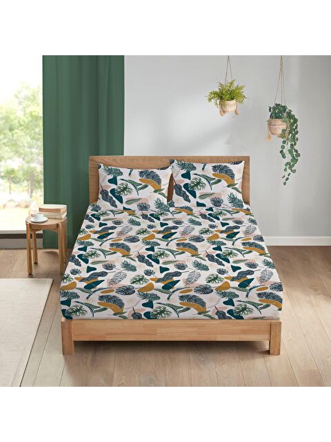 Evmila Yaprak Desen Baskılı Çift Kişilik 180x200 Çarşaf Takımı - S000124242-23173