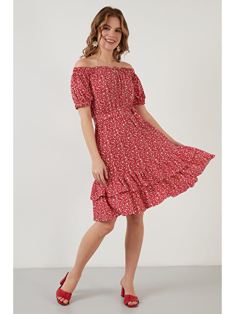 Lela Carmen Yaka Bağlama Detaylı Volanlı Elbise 5869004 - S000336574-20045