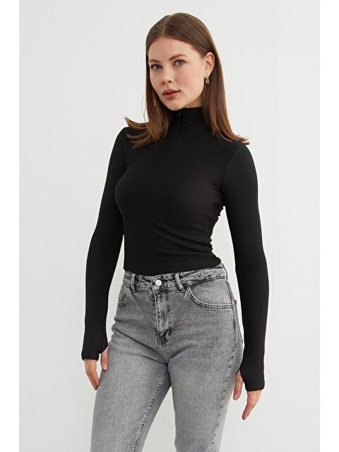 Fullamoda Fitilli Fermuarlı Dik Yaka Bluz - S000422140-19351