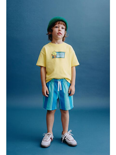 Magu Erkek Çocuk Pamuklu Sarı Baskılı T-Shirtli Şort Takım - S000513778-23173