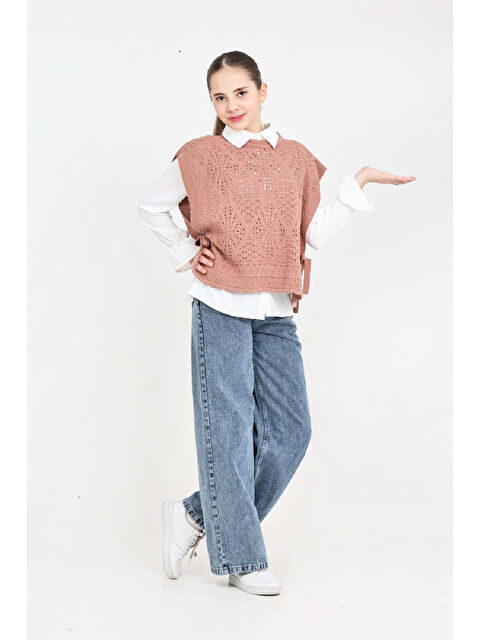 Modanino Kız Çocuk 3'lü Jean Takım (Pantolon+Gömlek+Triko Yelek) 5-15 Yaş 12545 - S000521335-20028