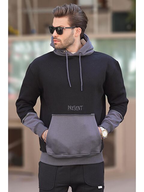Madmext Siyah Kapüşonlu Cep Detaylı  Erkek Hoodie 7071 - S000256165-19351