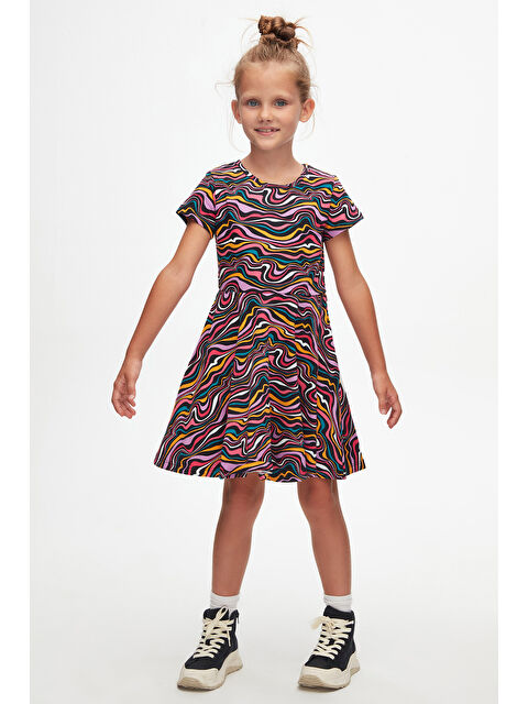 Lovetti Colorful Waves Kız Çocuk Desenli Kısa Kollu Elbise - S000342627-23173